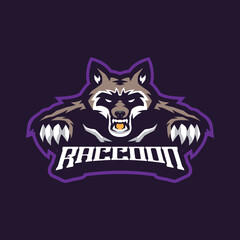 Raccoon mascot logo design vector with modern illustration concept style for badge, emblem and t shirt printing. Angry raccoon illustration for sport team.