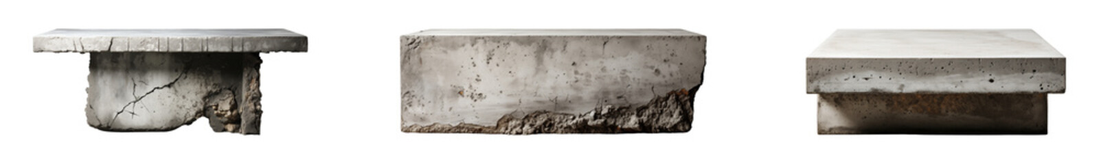 Minimalist concrete/ cement table. Outdoor/ indoor architectural furniture design. Isolated on a transparent background.