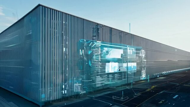 Digital Overlay on Modern Factory Building Generative AI