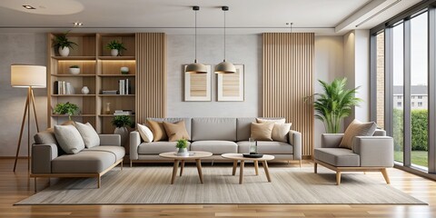 Modern living room interior with minimalist furniture and neutral color palette, modern, living room, interior