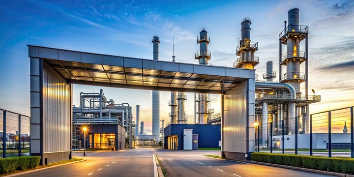 Entrance to ENI Refinery with modern architecture and company logo , ENI, refinery, entrance, architecture