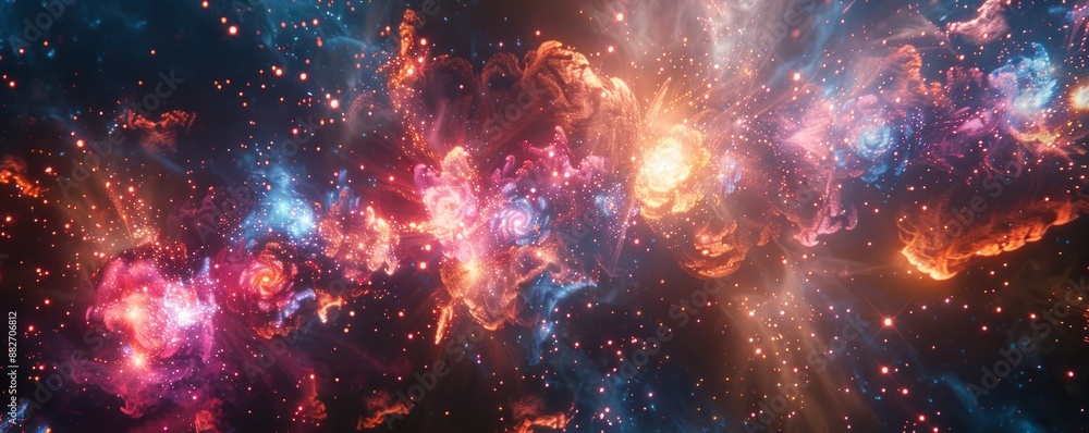 Wall mural a photorealistic depiction of a fireworks display illuminating the night sky, the colorful explosion