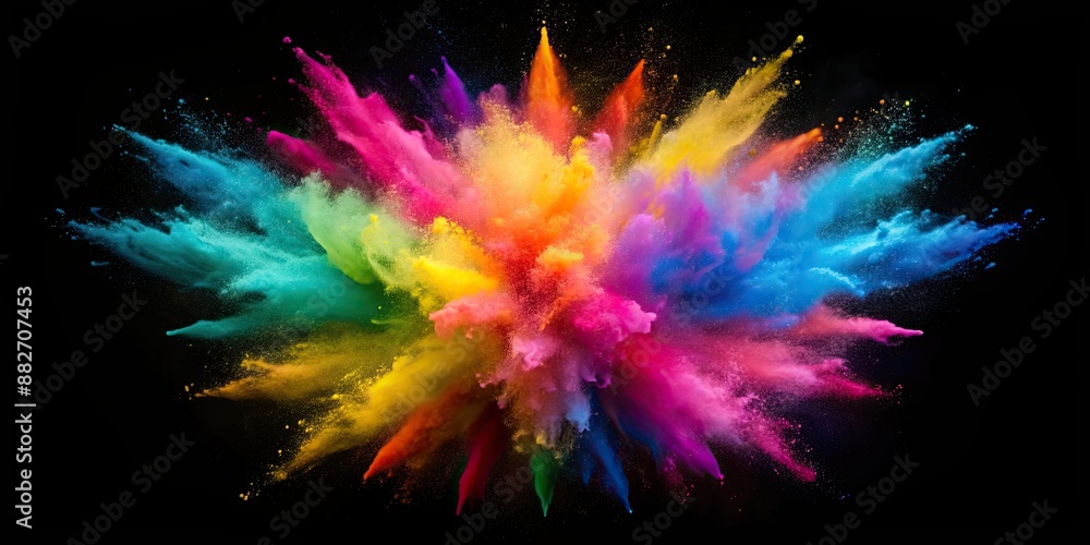 Wall mural Colorful explosion splash of powder with freeze abstract splatter of colored dust powder, colorful, explosion, splash