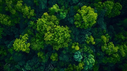 Naklejka premium Drone view of amazing green forest with trees and bushes growing in countryside. 