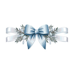 Naklejka premium a simple not fancy silver and white and icy blue Christmas ribbon header with greenery isolated on a white background