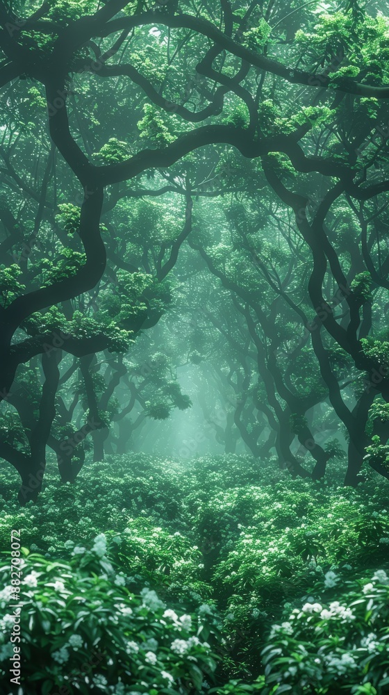 Poster A forest full of osmanthus trees, Surrounded by heavy fog,Exquisite, Fine, Detailed, 8K, HD,surrealism 