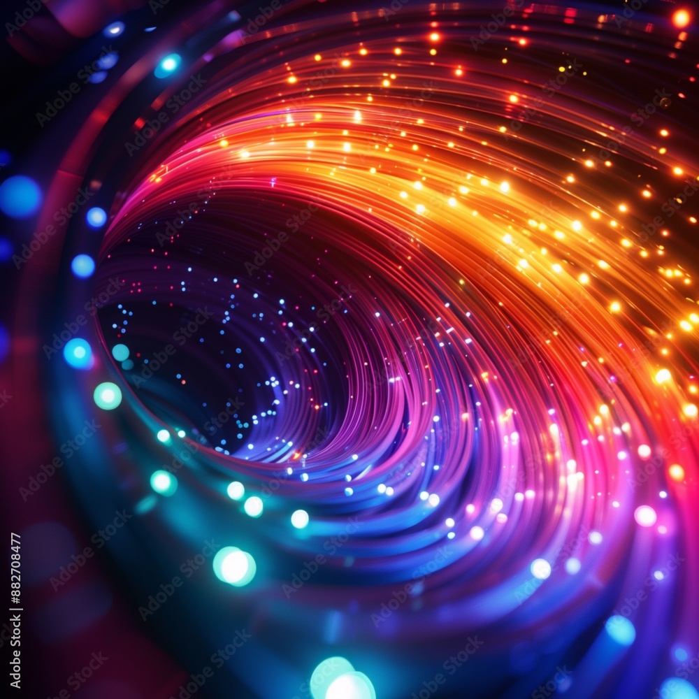 Poster abstract image of vibrant neon lights in a swirling pattern creating a dynamic, futuristic atmospher