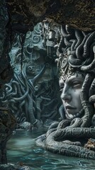 Fototapeta premium Mythical Medusa's Lair, 4K hyperrealistic photo