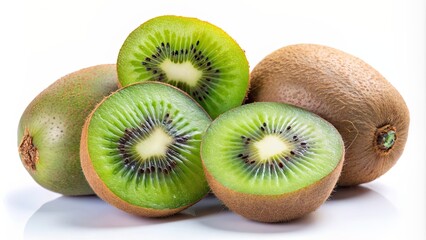 Fototapeta premium Fresh and healthy kiwi fruit isolated on white background, perfect for vegetarian and vegan recipes, kiwi, fruit, healthy