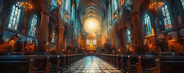 Fototapeta premium Gothic Church Interior, 4K hyperrealistic photo