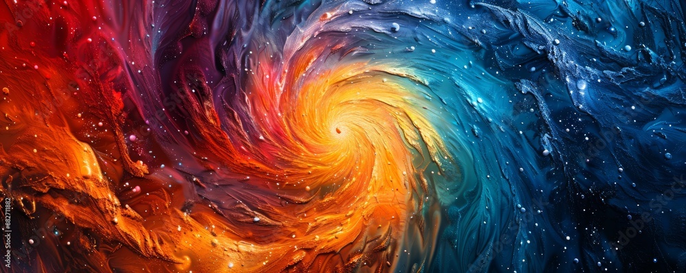 Poster a swirl of vibrant colors blending together, creating a mesmerizing pattern.