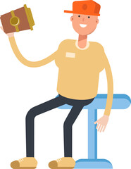 Man Wearing Cap Character Drinking Coffee
