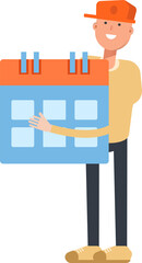 Man Wearing Cap Character Holding Calendar
