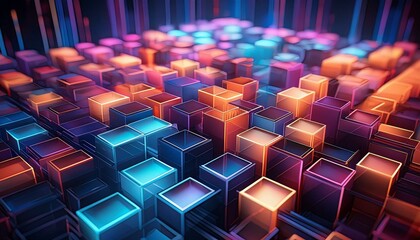 Obraz premium abstract background with glowing lines and cubes 