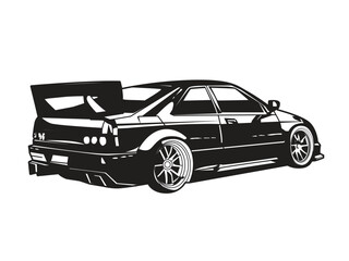 Illustration of sports car in black and white style