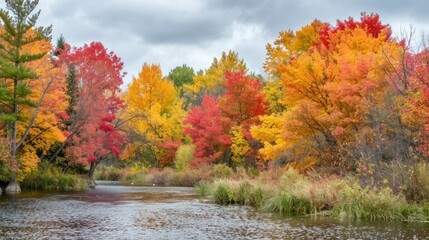Obraz premium Magnificent colorful Fall day in Jacques Cartier river park