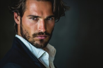 Fototapeta premium Close-up Portrait of a Man with a Serious Expression