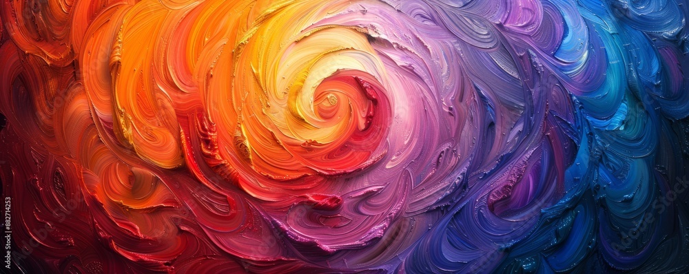 Poster a swirl of vibrant colors blending together, creating a mesmerizing pattern.