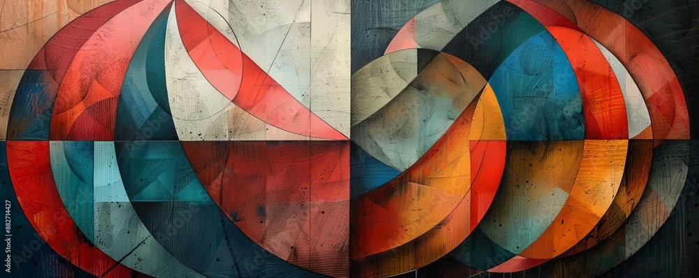 Aufkleber a series of geometric shapes overlapping and intersecting, creating a sense of movement and dynamism