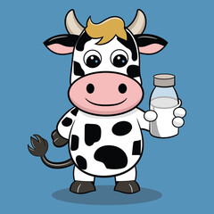 cow with milk drink cartoon vector icon illustration