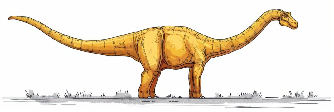 recommend clip art: Flat line drawing of Brachiosaurus in simple minimalist style with thick outline, isolated on white background for kids book.