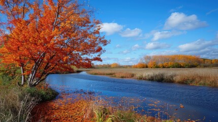 Fototapeta premium Magnificent colorful Fall day in Jacques Cartier river park