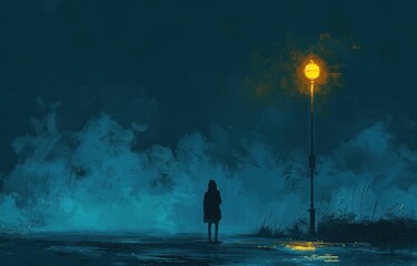 A lone figure under a streetlight, gazing up, with the quote Making yourself happy again is the biggest comeback. A MODE Sherwin Williams color palette.