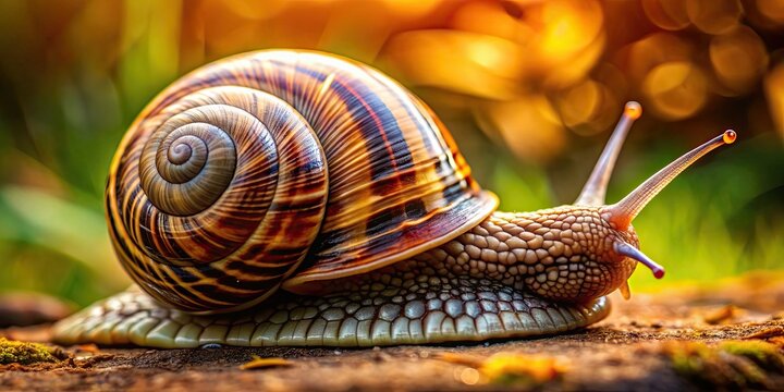 Macro snapshot of a snail with intricate shell patterns , snail, macro, wildlife, nature, close-up, detailed, shell, gastropod