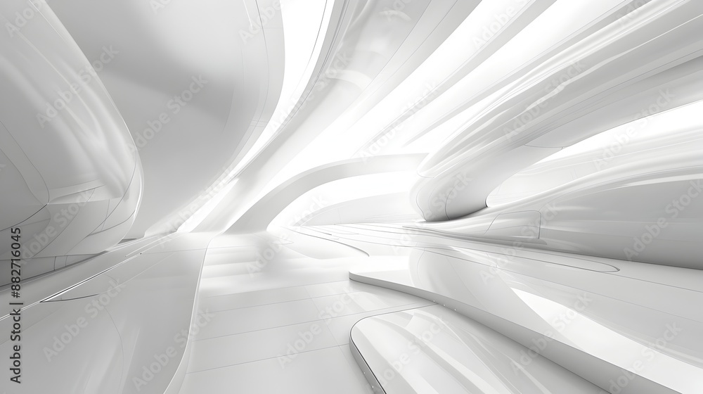 Poster futuristic abstract architectural rendering with dynamic geometric shapes and fluid motions