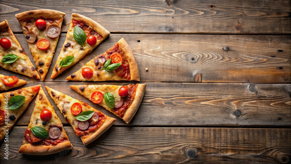 Canvas Prints Pizza slices on a rustic wooden table, food, pizza, slices, delicious, homemade, cheese, crust, topping, meal, lunch