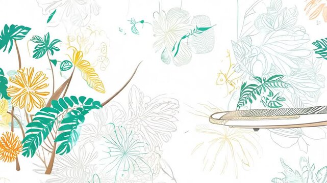 Tropical Surfboard Design Template Generative AI