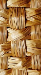 Woven Straw Basket Texture Background, 4K hyperrealistic photo