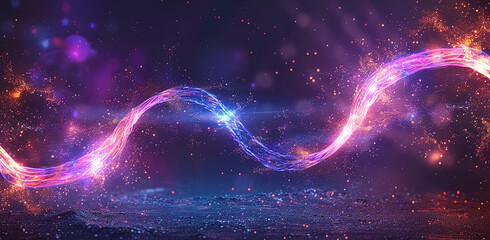 Obraz premium A vibrant infinity symbol made of glowing light and particles in neon hues of purple, pink, and blue. This dynamic and futuristic design evokes a sense of energy, motion, and cosmic wonder.