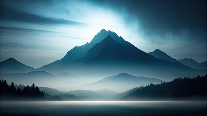 Fototapeta premium Minimal dark mountain silhouette landscape with a serene atmosphere and a mysterious feel, Mountain, silhouette, landscape