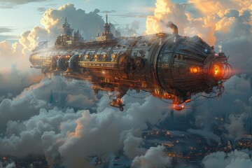A steampunk-inspired airship that showcases the power of mechanical engineering and the human desire for flight.