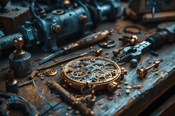 A detailed look at a watchmaker's workbench, showcasing the tools and precision required for creating intricate mechanisms.