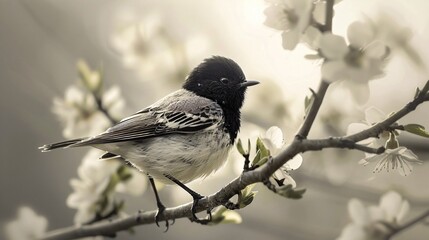 Fototapeta premium Bird's fragility: detailed capture of a delicate wild bird, ideal for illustrating the vulnerability of wildlife.