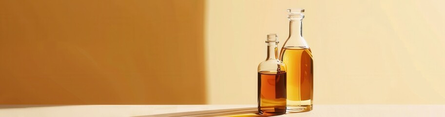 Clear and amber glass bottles on light surface, showcasing Behr color trends.