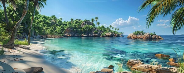 Obraz premium Picturesque Bay with Clear Blue Water, 4K hyperrealistic photo