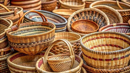 Detailed composition of handmade baskets with rich textures, handmade, baskets, rich, textures, composition, woven