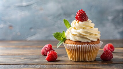 Delicious cupcake with cream cheese frosting and fresh raspberries , cupcake, dessert, sweet, treat, baked, cream cheese