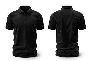 Black polo t-shirt mockup, front and back view.