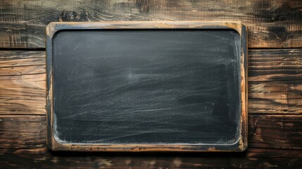 Slate chalk board on wooden background