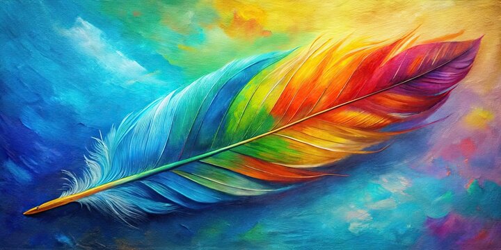 Colorful feathers oil painting on canvas, feathers, oil painting, colorful, vibrant, art, canvas, decoration, artistic