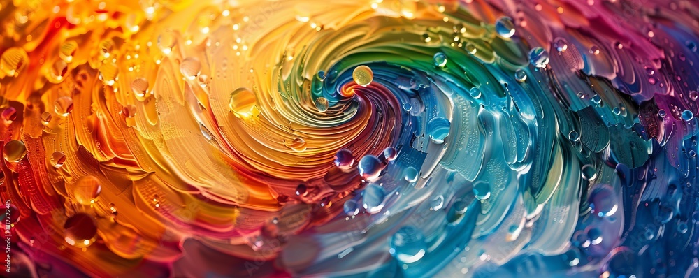 Poster a swirl of vibrant colors blending together, creating a mesmerizing pattern.