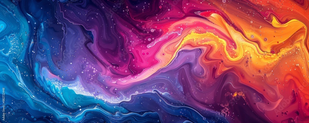 Poster a swirl of vibrant colors blending together, creating a mesmerizing pattern.