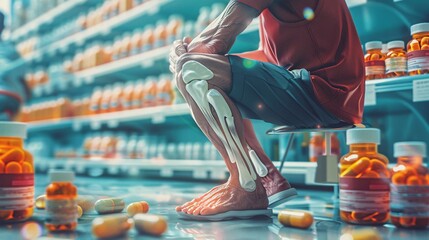 Obraz premium Illustrate the benefits of dietary supplements or vitamins for managing knee pain in older adults with a health-focused visual.