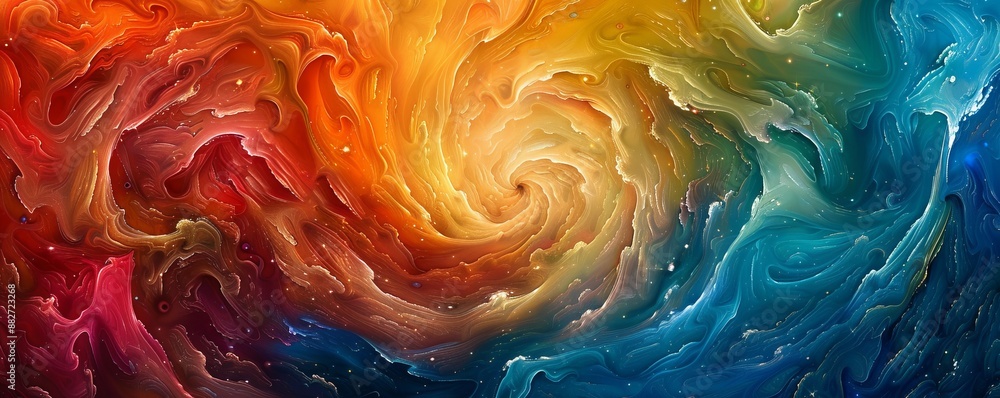 Poster a swirl of vibrant colors blending together, creating a mesmerizing pattern.