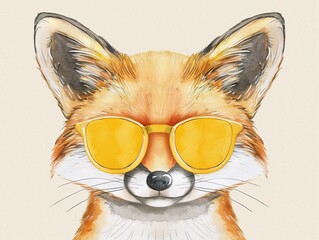 Fototapeta premium Fox with sunglasses. Animal in drawing style. Illustration for cover, postcard, postcard, interior design, decor or print..