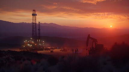 Fototapeta premium Worker on petroleum platform wile going to get work